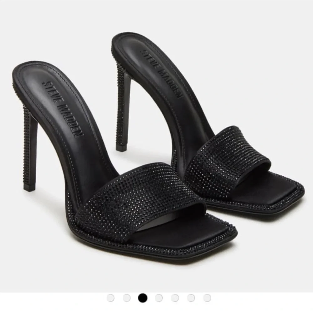 Steve Madden Yara Black Sparkle Embellished Rhinestone Open Toe Sexy Heels